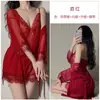 Bata de Noche de Encaje con Tirantes de Primavera Sexy Ropa de Dormir Lencería Tentadora Tallas Grandes Conjunto de Pijama para Casa 1442