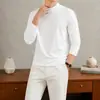 Camiseta térmica de cuello semi-alto para hombre, engrosada y cálida de invierno, forro polar de doble cara, amigable con la piel y suave, adecuada para ir al trabajo, color liso, manga larga
