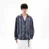 Camisa de Manga Longa com Gola Listrada Estilo Celeiro para Homens, Cardigã Camisa de Verão Solto e Relaxado de Alto Padrão com Caimento Leve e Proteção Solar para Homens