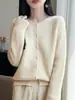 Cardigan de Punto con Cuello Redondo Completo de Lana Sin Costuras Estilo Coreano Nuevo Otoño/Invierno Chaqueta Suéter Versátil para Mujer Abrigo Engrosado