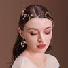 L5061 Carlo banda para el cabello de perlas hechas a mano para novia Amazon Perla Hoja Dorada accesorios de boda diadema