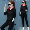 Traje de Estilo Casual Otoñal Bordado con Capucha y Cordón Mangas Largas Sudadera con Capucha Pantalones Deportivos Conjunto de Dos Piezas para Mujer Venta al por Mayor Transfronteriza