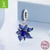 Yinziyun Original Plata de Ley S925 Colgante de Flor de Loto Azul Accesorios de Joyería Exquisita Flor Tridimensional Cuentas DIY