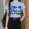 Camiseta Spice Girl de estilo europeo y americano, nueva camiseta de verano 2022 para mujer, de cuello redondo, manga corta, con estampado de letras y corte entallado hasta el ombligo.