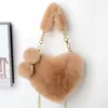 Bolso de mano transfronterizo con forma de corazón de felpa, bolso de hombro y bandolera para mujer, bolso de cadena de piel sintética de conejo, bolso lindo con forma de corazón, modelo nuevo