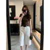 Atuendo de Verano 2026: un Juego Completo de Camisetas Casuales Versátiles de Manga Corta Estilo Coreano para Mujer y Conjunto de Dos Piezas de Pantalones de Pana Anchos Cropped
