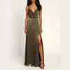 Roupas femininas europeias e americanas transfronteiriças 2024 Verão novo AliExpress eBay alça fina gola V fenda estampa vestido para o trabalho