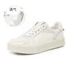 Zapatillas blancas lisas de cuero genuino para mujer, nuevo estilo otoño 2026, suela gruesa, que aumentan la altura, zapatillas casuales versátiles