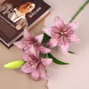 Flor artificial de lirio pequeño de 3 ramas, impresa en 3D, 3 flores y 1 capullo, lirio para decoración de bodas, arreglo floral para salón de bodas, decoración del hogar