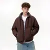 Jaqueta casual de algodão xadrez bicolor com gola alta para homens, modelagem solta, moderna, acolchoada, casaco puffer quente de inverno