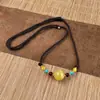Collar Colgante Redondo de Cera de Abeja Amarilla con Aceite de Pollo Estilo Étnico para Hombres y Mujeres, Cadena de Suéter Tejida a Mano de Ámbar