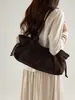 Bolso tote de ante plisado con cordón estilo retro, bolso de mano casual de alta gama para el trabajo, bolso de hombro para mujer de gran capacidad
