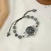Relógio Pulseira de Contas Estilo Ins Nicho Luxo Acessível para Meninas com Alto Visual, Relógio de Quartzo de Vidro Simples e Versátil para Festa de Estudante