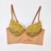 Lu Qiuguo Sujetador Ropa Exterior Alta Calidad Espalda Hermosa Tirantes Perlas Doradas Ropa de Actuación Hueso de Pez Sexy Sujetador Db1656