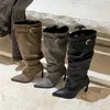 Primer Encuentro Temporada Estilo Retro Punta Fina Botas de Tacón Grueso para Mujer Hebilla de Cinturón Tacón Fino Botas Altas Botas de Caballero Otoño Temprano Botas de Tacón Alto Chica Popular