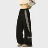 Calça Esportiva Listrada Estilo Americano para Homens, Primavera High-Street Solta com Caimento Reto de Perna Larga Longa, Calças Casuais Masculinas