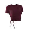 Traje de Yoga de Alta Gama de Manga Corta para Mujer Primavera y Verano Top Deportivo con Almohadilla en el Pecho Cordón Ajustable Corte Entallado Adelgazante Traje de Entrenamiento Fitness