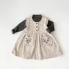 Vestido Coreano para Niñas, Colección Otoño 2025, Vestido Chaleco, Nuevo y Elegante Vestido Bordado para Bebés en Otoño
