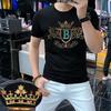 Marca de Moda Trendy de Estación Europea Camiseta de Manga Corta con Cuello Redondo para Hombre Guapo con Diamantes Calientes Casual Versátil Nuevo Casual de Moda