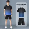 Conjunto Deportivo Casual de Manga Corta de Seda Helada de Verano para Hombre, Running, Fitness, Transpirable, Delgado, Camiseta y Pantalones Cortos de Pareja, Dos Piezas
