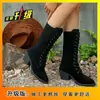 Novos Botas Longas Estilo Outono e Inverno 2026, Botas Marrons, Salto Grosso, Cadarço Casual, Botas Longas de Couro Patente até o Joelho, Botas Femininas de Salto Alto