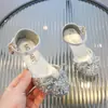 Sandalias para Niña Zapatos de Princesa Estilo Coreano Zapatos de Cristal para Niños Zapatos de Tacón Alto Individuales Niños Medianos y Grandes Sandalias de Baile con Punta Cerrada