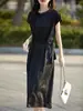 Vestido de Seda con Acabado de Alta Gama, Cuello Redondo, Cinturón, Satén de Acetato, Vestido de Lunares de Alta Gama para Mujer Estilo Francés para Verano