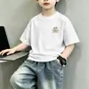 Camiseta de manga corta para niño, algodón puro, para niños mayores, de manga media para verano, nuevo corte holgado, top deportivo para niño, moderno