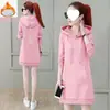 Moda Otoño e Invierno Tallas Grandes Holgado Adelgazante Longitud Media Sudadera para Mujer Casual Forrada de Polar Engrosada con Capucha Vestido Pulóver