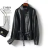 Ropa de Piel de Oveja para Mujer 26 Estilo Otoño Cintura con Cordón Holgada Casual Chaqueta de Cuero Temperamento Chaqueta Corta Transfronteriza Talla Grande Moderna