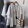 Camiseta de Manga Corta Blanca y Gris con Estampado Divertido para Mujer, Algodón Puro, Nuevo Estilo Caliente Verano 2026, Top Camiseta Holgado Talla Grande