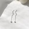 Aretes de Hilo de Plata S925 con Forma de Bola de Onda y Diseño Único, Joyería Minimalista de Plata para Mujer, Aretes de Hilo de Plata Pura 925