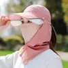 Sombrero con Visera Retráctil para Protección Solar para Mujeres, Protección UV de Verano, Transpirable, Máscara de Protección Solar Integrada para Cara y Cuello Completo