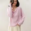 Suéter Slim de Cashmere para Mulheres, Novo Suéter Solto de Outono e Inverno com Pregas e Gola Redonda, Blusa de Base Raglan