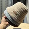 Sombrero de pescador retro simple de punto para exteriores para mujer, otoño e invierno, adelgazante, cálido, para circunferencia de cabeza grande, sombrero tipo cubo