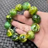 Pulsera de Cuentas Ámbar Dorado Fluorescente Pulsera de Cuentas de Ámbar Verde 20mm Pulsera Unisex