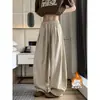 Pantalones de Estilo Retro Americano Old Money para Hombre, Pantalones Largos Casuales de Pierna Ancha, Engrosados con Terciopelo, Caída, Imitación de Lino, Otoño/Invierno