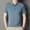 Camisa Polo de Manga Corta de Seda Helada Táctil Fresca para Hombre de Verano con Bolsillos, Estilo Delgado para Personas de Mediana Edad y Mayores, Casual de Negocios