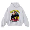 Sudadera con Capucha de Algodón Puro Floral con Estampado de Celebridad, Cuello Redondo, Sudadera Holgada Oversize Estilo Vintage para Hombres y Mujeres