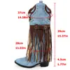 Novas botas western cowboy longas femininas estilo europeu e americano, com rebites, bico fino e fecho de fivela, projetadas para vendas transfronteiriças