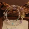 Pulsera de Cristal Blanco Citrino Multi-Tesoro Doble Círculo Mano de Zorro Pulsera de Hilo de Cuentas para Mujer Diseño de Nicho