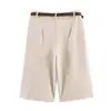Pantalones cortos casuales largos de primavera para mujer estilo europeo y americano con cinturón 12197