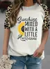 Camiseta Feminina Tamanho Grande Comércio Exterior E-commerce Transfronteiriço Estação Independente Amazon Nova Estampa de Leopardo Manga Estampada Sunshine Camiseta Feminina