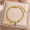 Pulsera de Acero Inoxidable Chapada en Oro de 18K Hebilla de Herradura U3 Cadena Mariposa Turquesa Corazón de Melocotón Redondo Romano