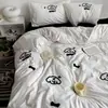 Ropa de Cama Ins Clase A Algodón Puro Juego de Cuatro Piezas Funda de Edredón Funda de Edredón de Algodón Puro Cama Sábanas de Cama Individual Dormitorio de Estudiante Juego de Tres Piezas