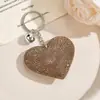 Chaveiro de Coração Totalmente Cravejado, Coração Pêssego Bicolor com Pedras, Pingente de Carro, Acessório de Bolsa para Casais, Chaveiro Criativo com Franja