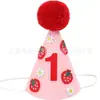 Corona de Fresas Sombrero de Primer Cumpleaños para Niños Sombrero de Fiesta Infantil Tocado Atrezzo para Fotos Fiesta del Primer Cumpleaños del Bebé Sombrero Puntiagudo