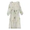 Vestido estampado de manga longa estilo retrô para mulheres, novo estilo outono 2026, vestido que afina a cintura