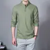 Camisa Masculina Japonesa Estilo Coreano Slim Manga Longa Algodão Linho Cor Sólida Gola Moda Outono Inverno 2024