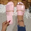 Chinelos Planos Grandes para Uso Externo Feminino 2025, Chinelos de Praia da Moda com Padrão de Crocodilo e Corrente para o Verão, Calçado Requintado para Uso Externo